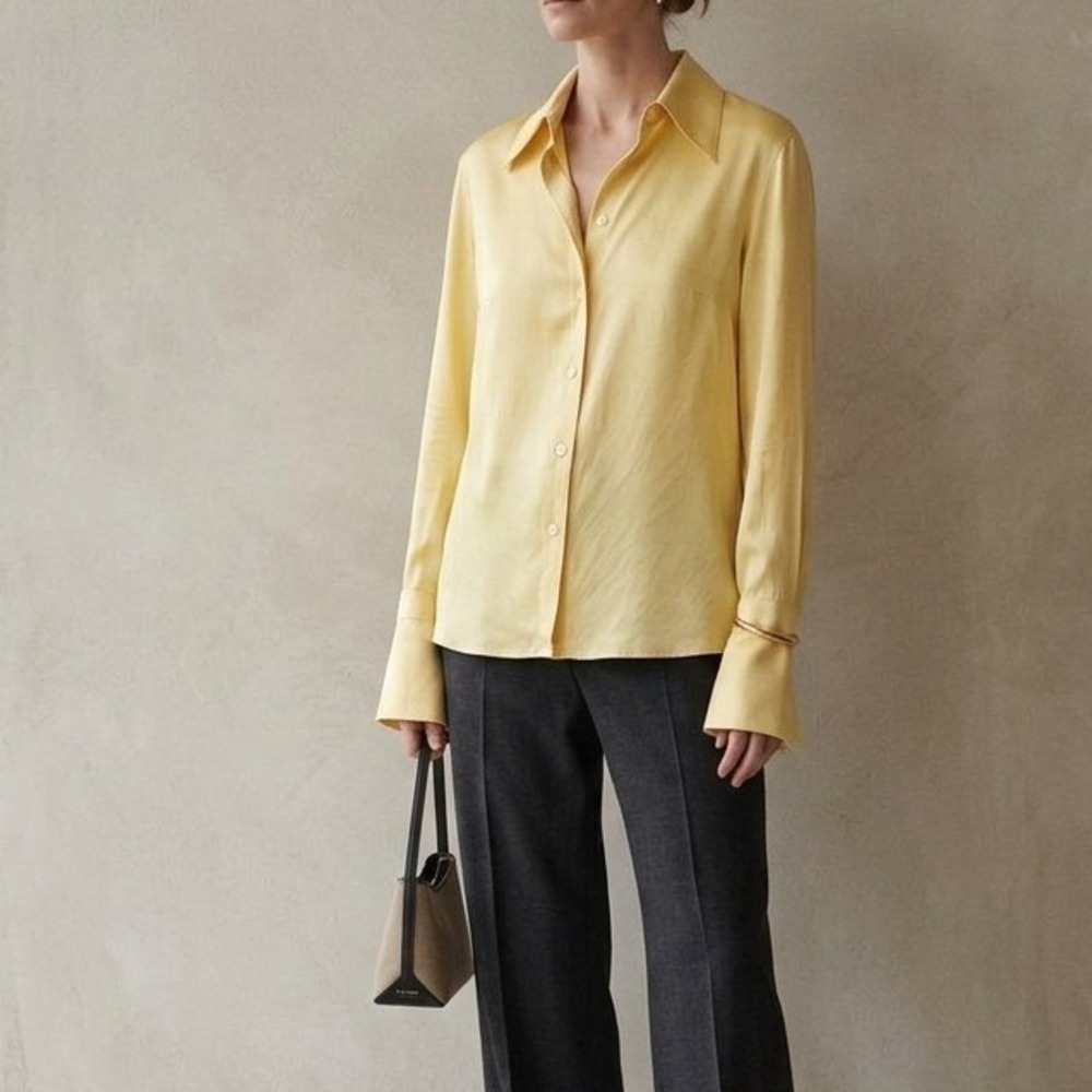 Vintage Escada Butter Yellow Silk Satin Blouse 100% Silk Made in Germany Sz 8 M‎